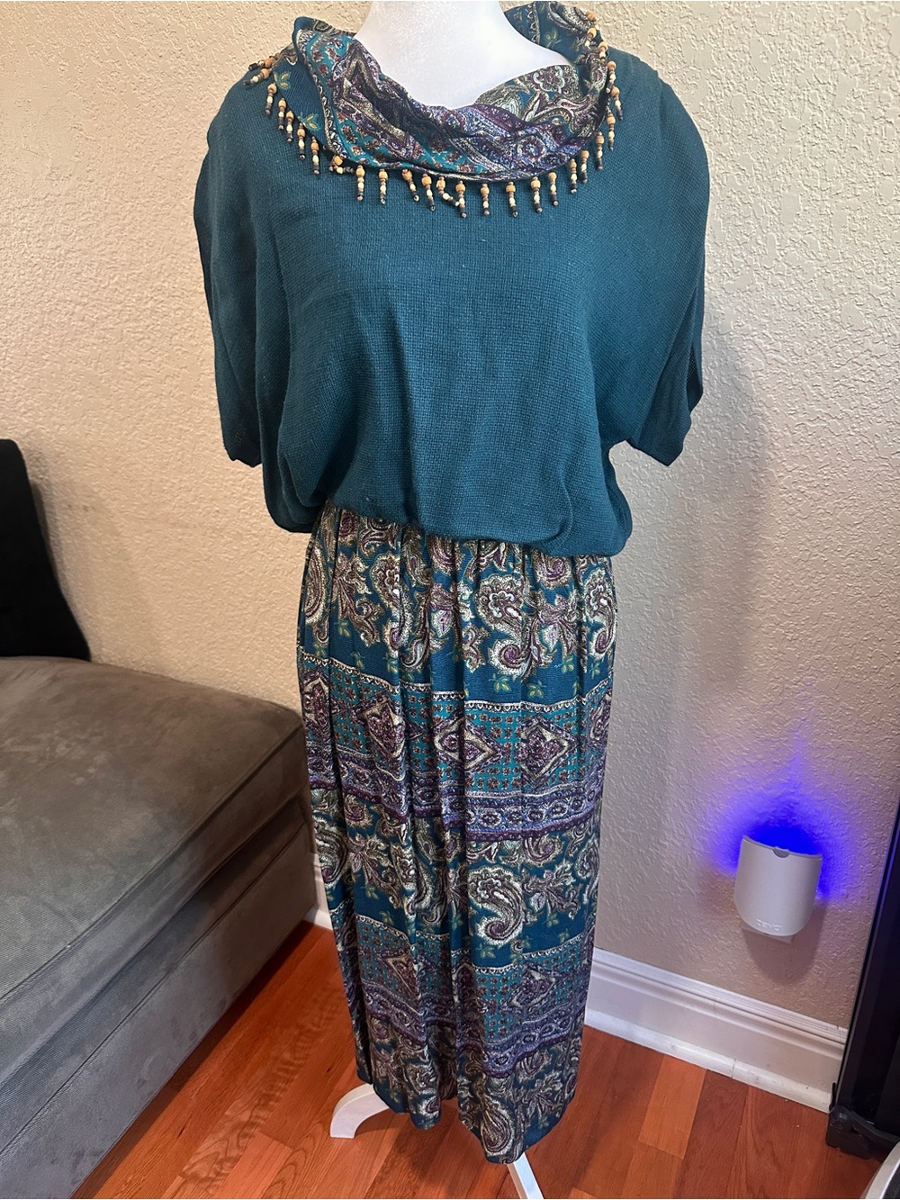 Teal Paisley Maxi Skirt - Elegant Women’s dress boho classy beaded
